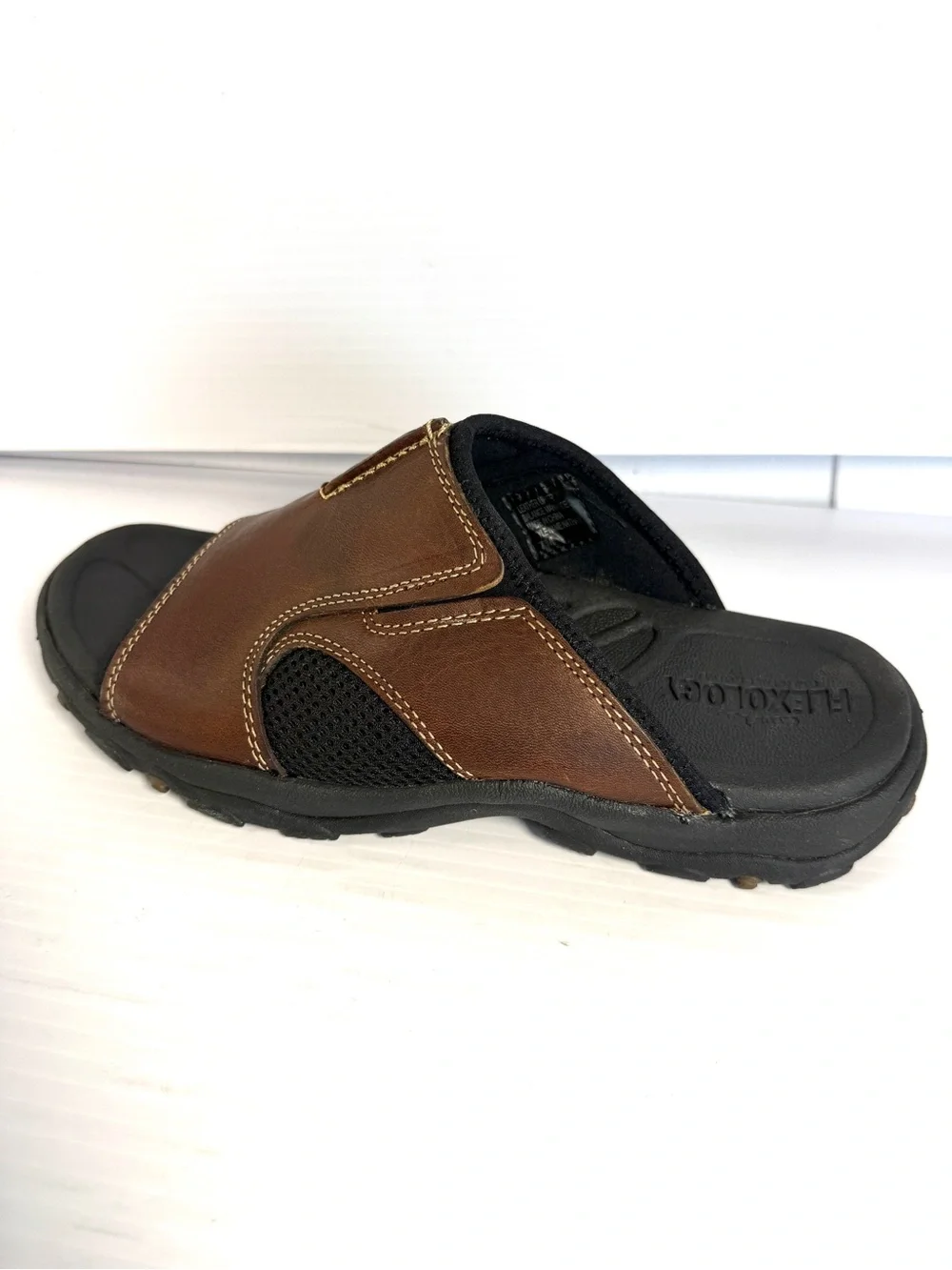 Club Room Men’s Brown Slip-On Leather Sandals with Black Footbed